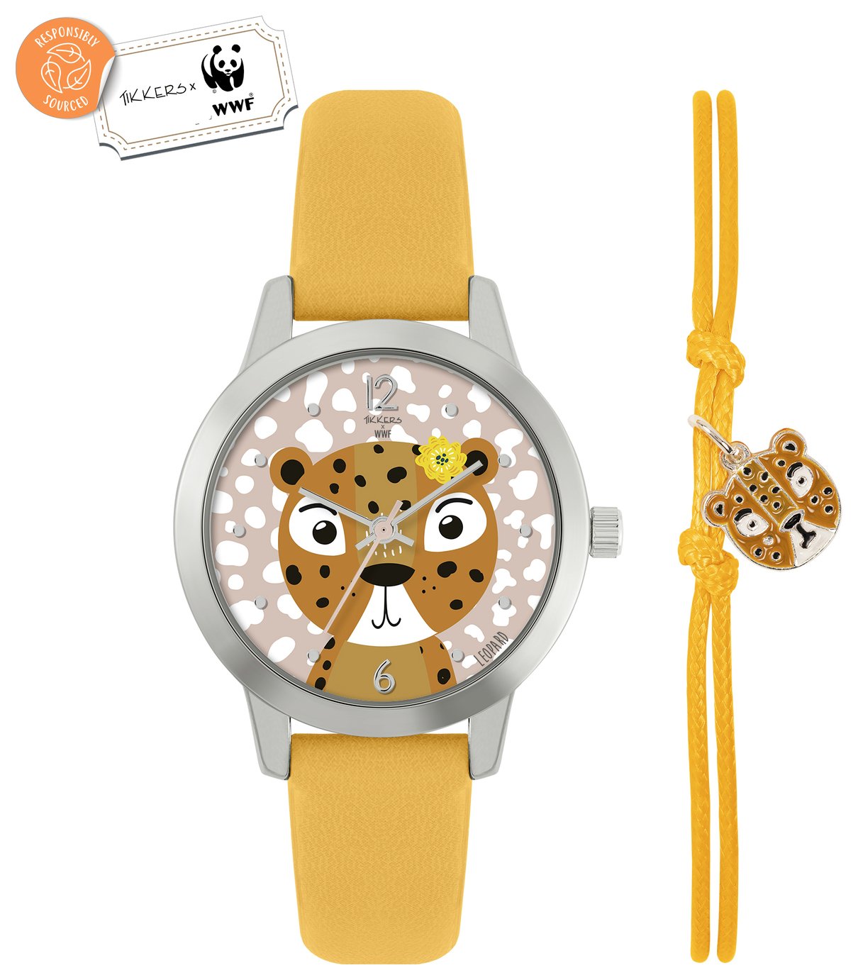 Tikkers x WWF Leopard Dial Watch and Leopard Charm Bracelet