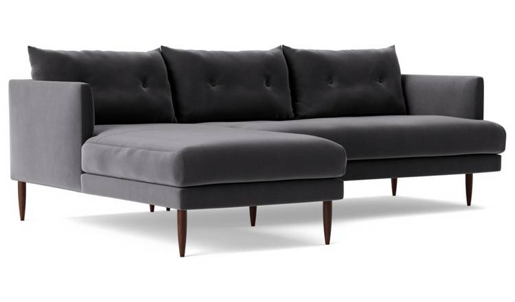 Swoon Kalmar Velvet Left Hand Corner Sofa - Granite Grey
