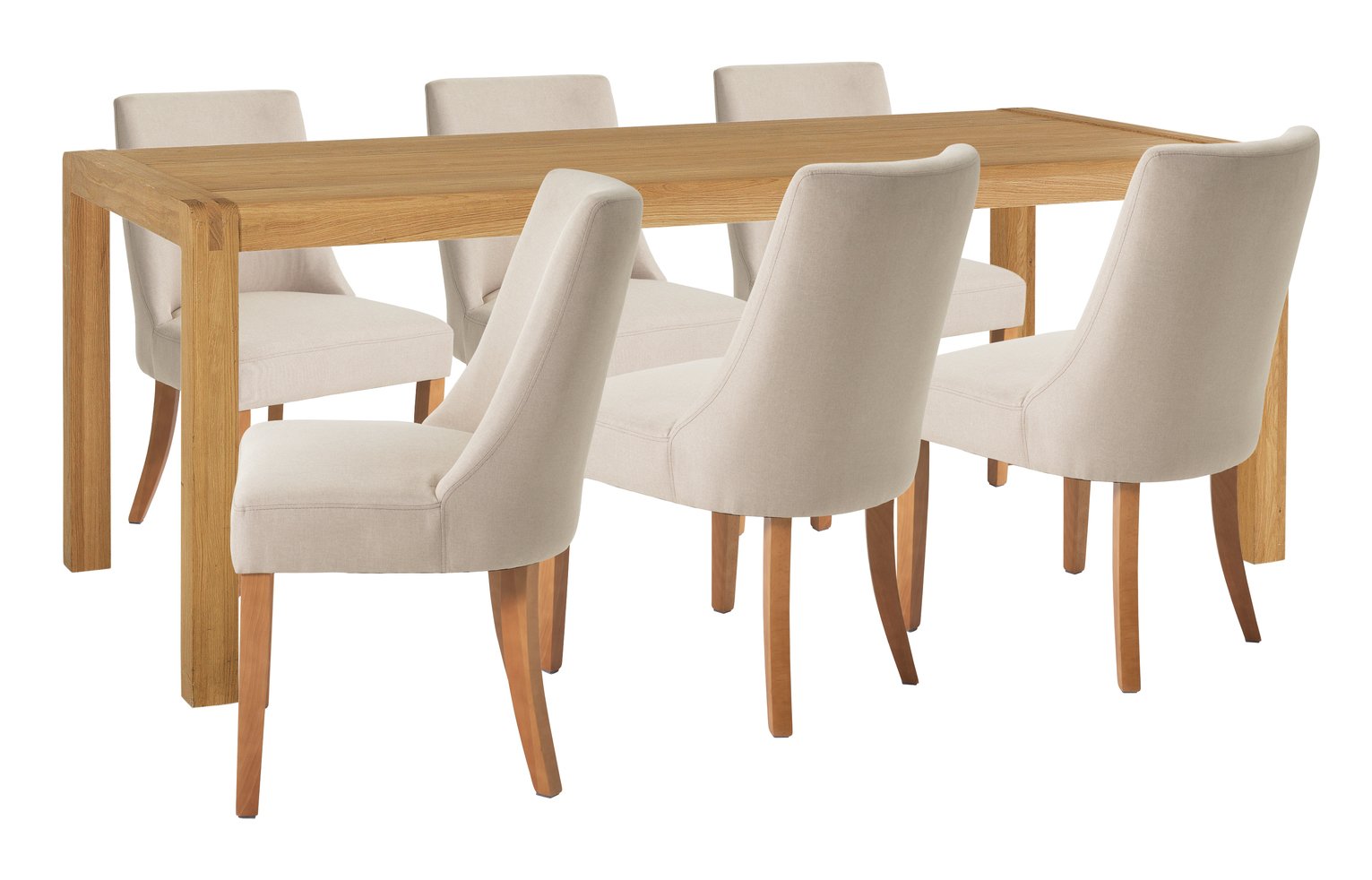 Habitat Radius Oak Dining Table & 6 Alec Cream Chairs