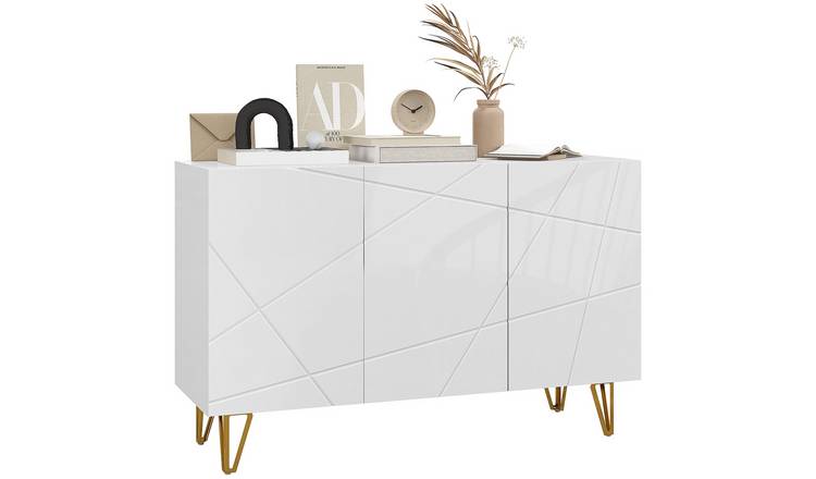 HOMCOM High Gloss Sideboard with 3 Doors and Adjustable Shelves - White