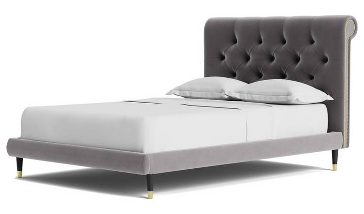Swoon Winston Double Velvet Bed Frame - Silver Grey