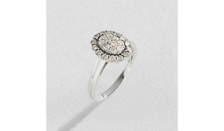 Buy Revere 9ct White Gold 0.25ct Diamond Oval Halo Ring - O | Womens ...