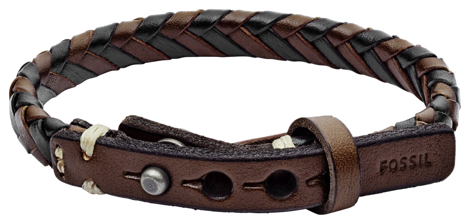 Fossil Men's Brown and Black Leather Braided Bracelet