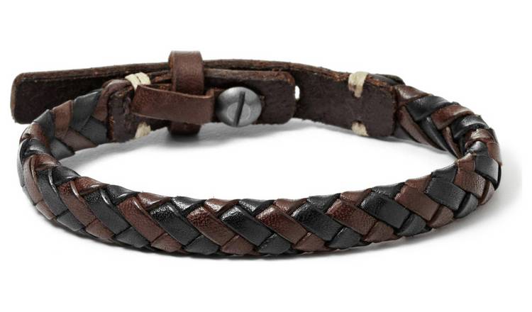 Mens leather bracelet discount fossil