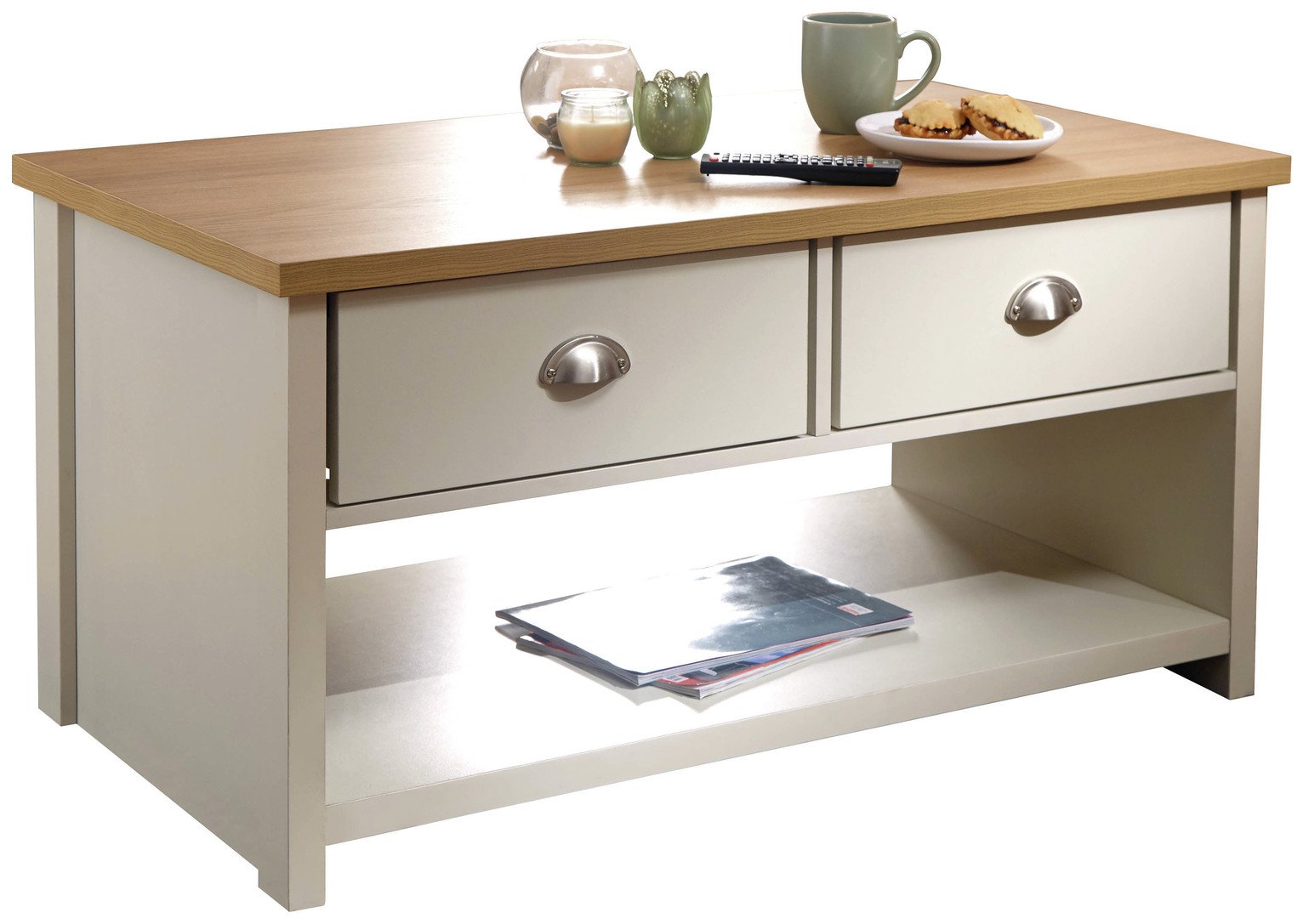 GFW Lancaster 2 Drawer Coffee Table - Cream