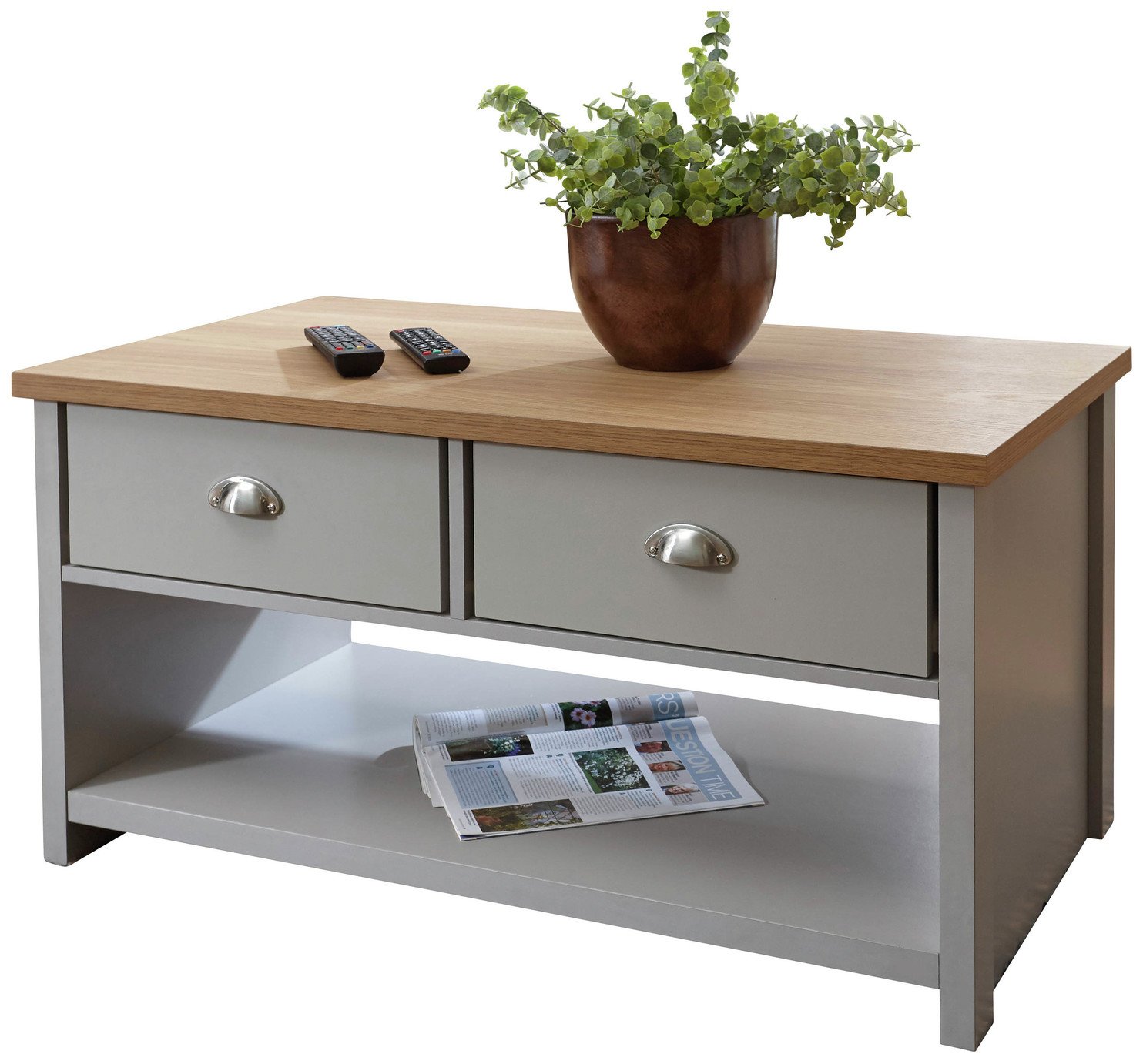 GFW Lancaster 2 Drawer Coffee Table - Grey