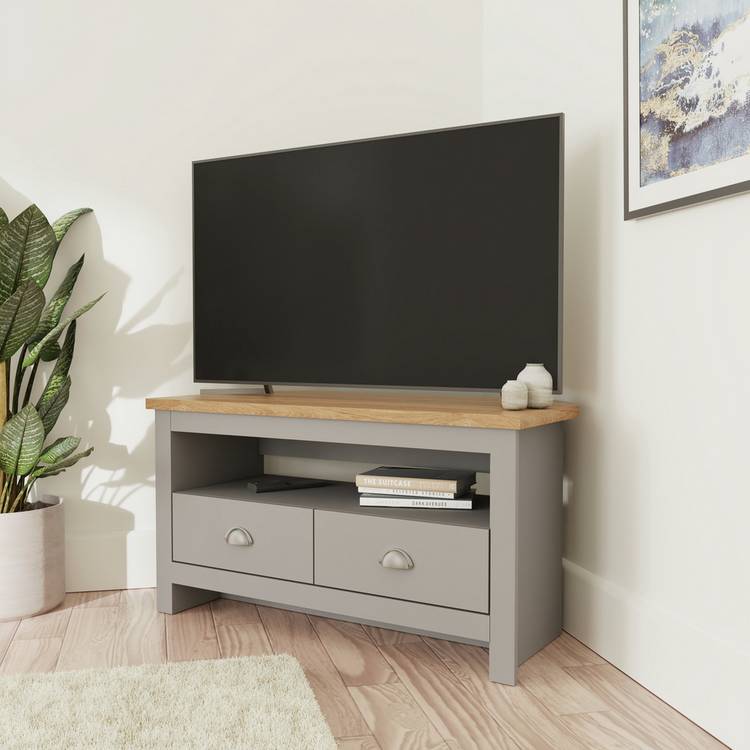 GFW Lancaster 2 Drawer Corner TV Unit - Grey 0
