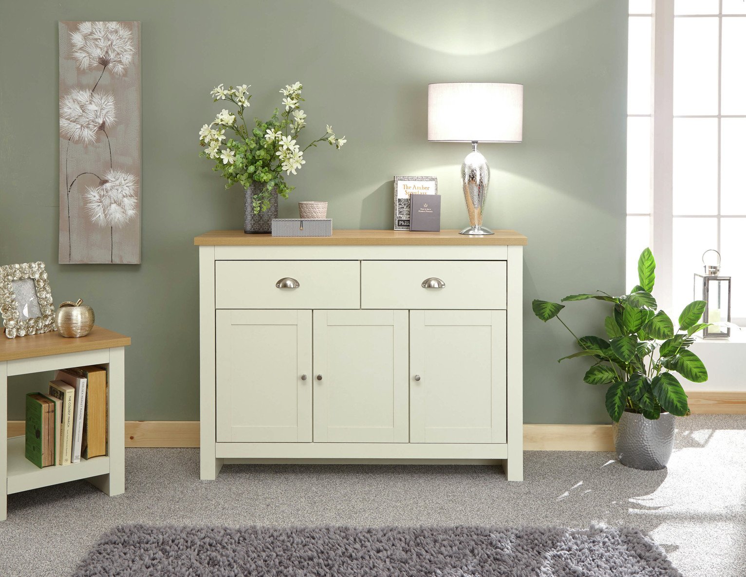 GFW Lancaster 3 Door 2 Drawer Sideboard - Cream