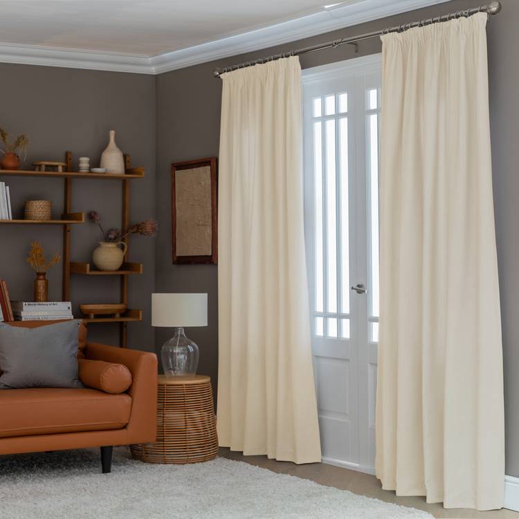 Habitat Herringbone Fully Lined Pencil Pleat Curtains -Cream 0