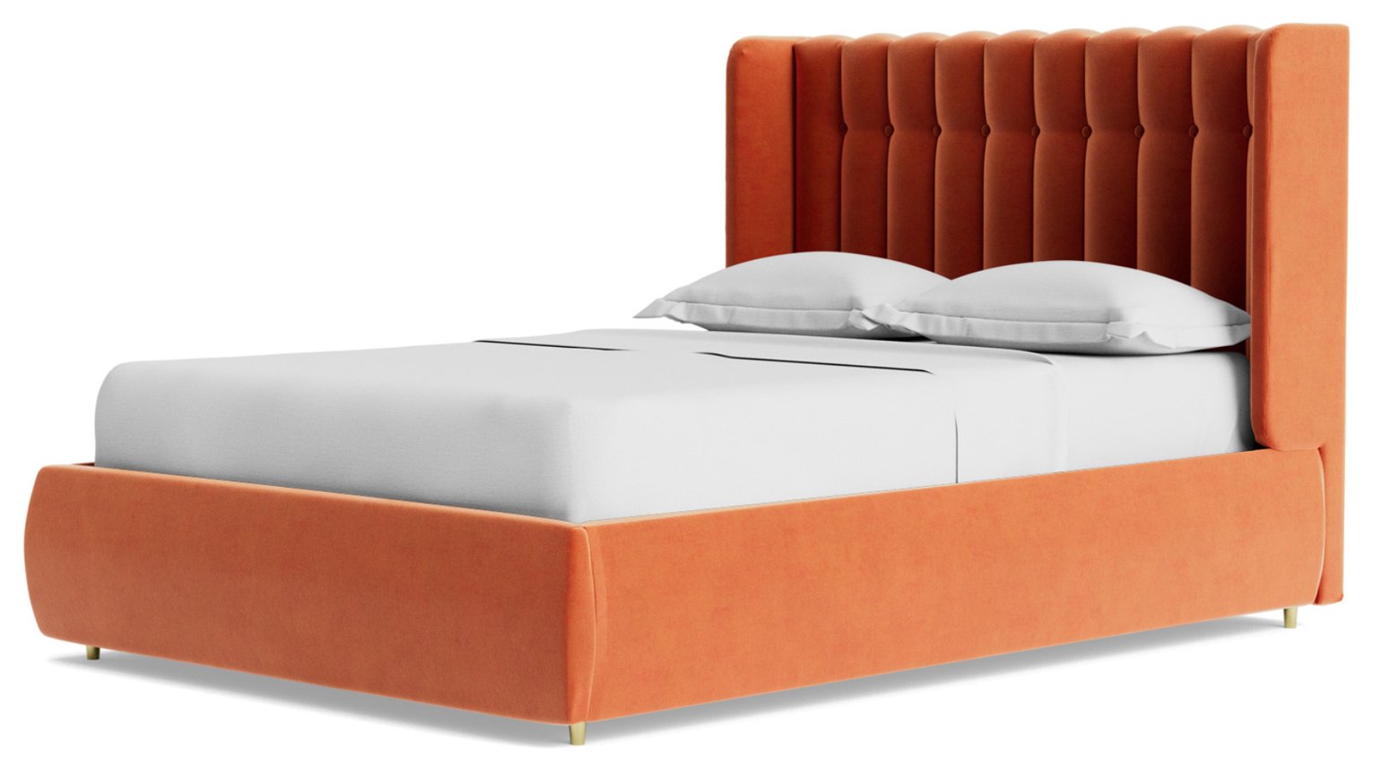 Swoon Kipling Velvet Kingsize Ottoman Bedframe- Burnt Orange