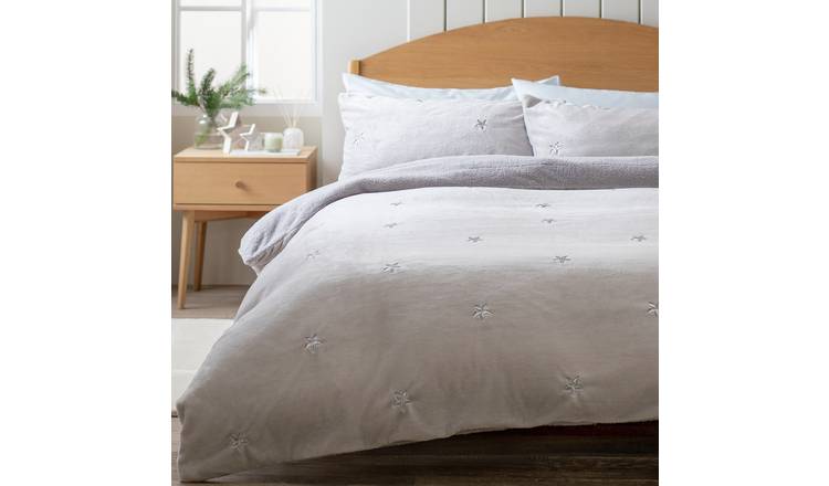 Argos Home Embroidery Star Fleece Grey Bedding Set-Superking