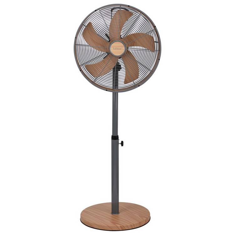 Habitat Grey & Wooden Pedestal Fan - 16 Inch 0