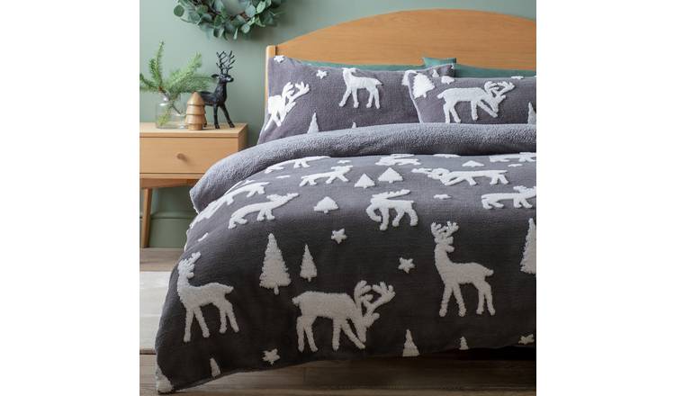 Buy Argos Home Tufted Stag Fleece Grey Bedding Set - Double | Duvet ...
