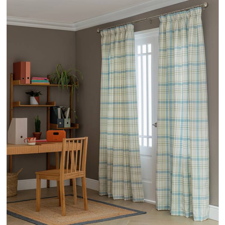 Habitat Classic Check Fully Lined Pencil Pleat Curtains-Blue 0