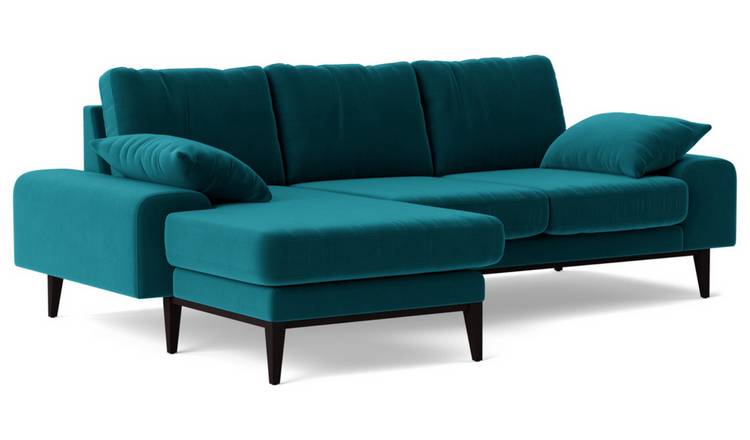 Swoon Tulum Velvet Left Hand Corner Sofa - Kingfisher Blue