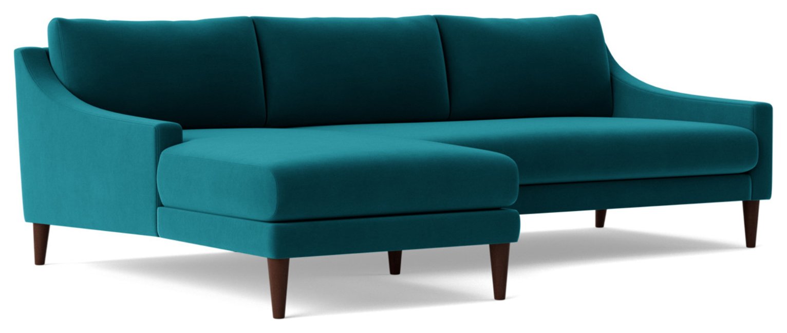 Swoon Turin Velvet Left Hand Corner Sofa - Kingfisher Blue