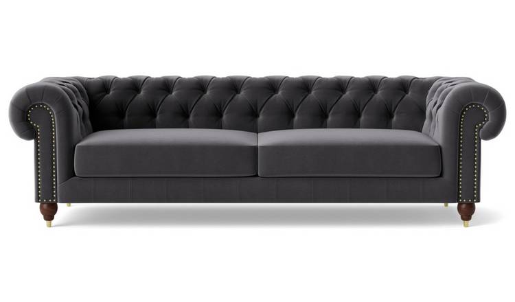 Swoon Winston Velvet 4 Seater Sofa - Granite Grey