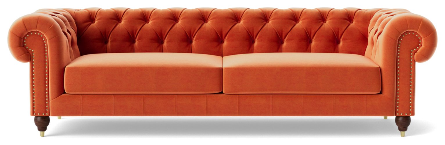 Swoon Winston Velvet 4 Seater Sofa - Burnt Orange