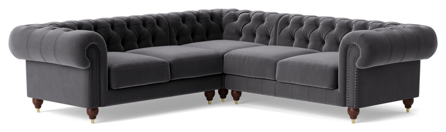 Swoon Winston Velvet 5 Seater Corner Sofa - Granite Grey