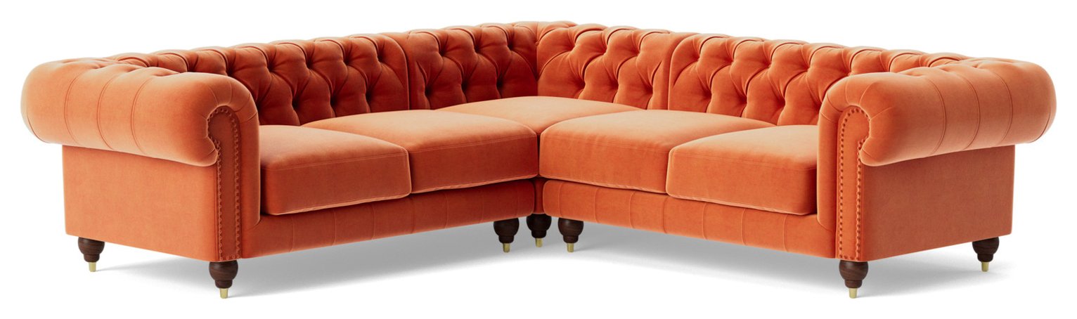 Swoon Winston Velvet 5 Seater Corner Sofa - Burnt Orange