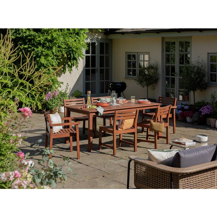 Habitat Amalfi 6 Seater Wooden Patio Set - Brown 0