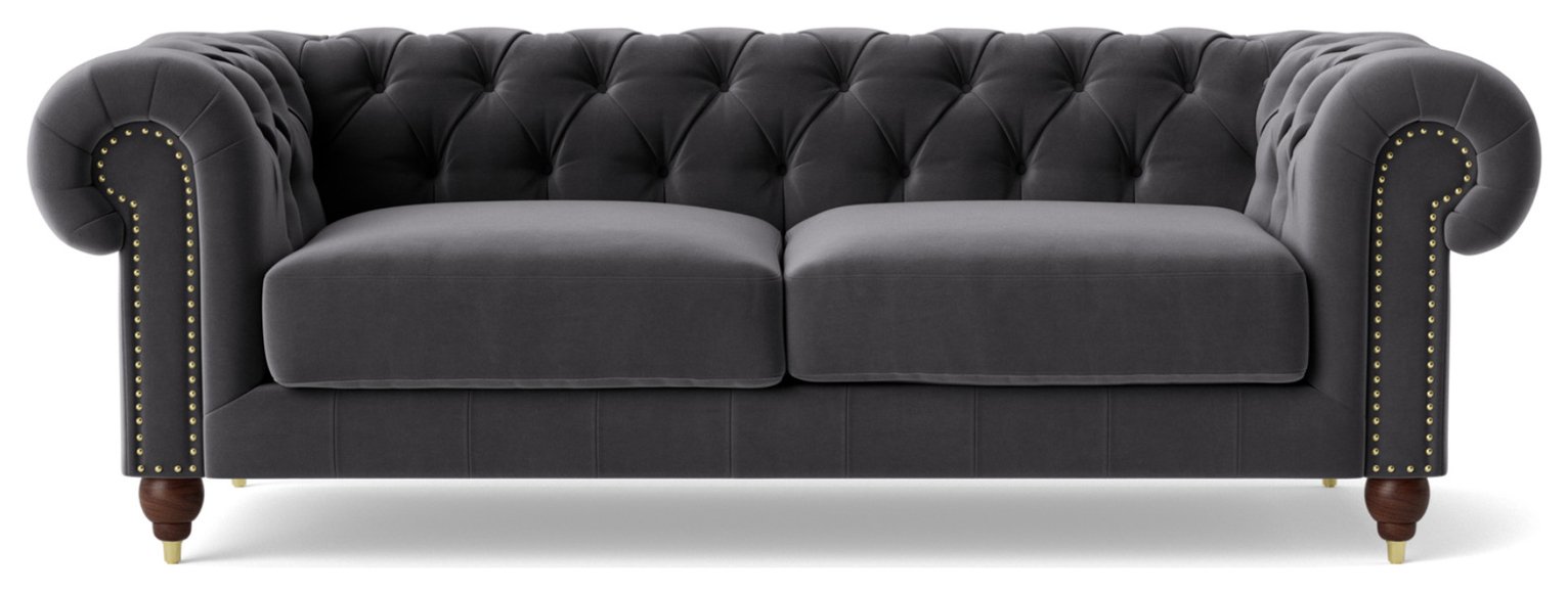 Swoon Winston Velvet 3 Seater Sofa - Granite Grey