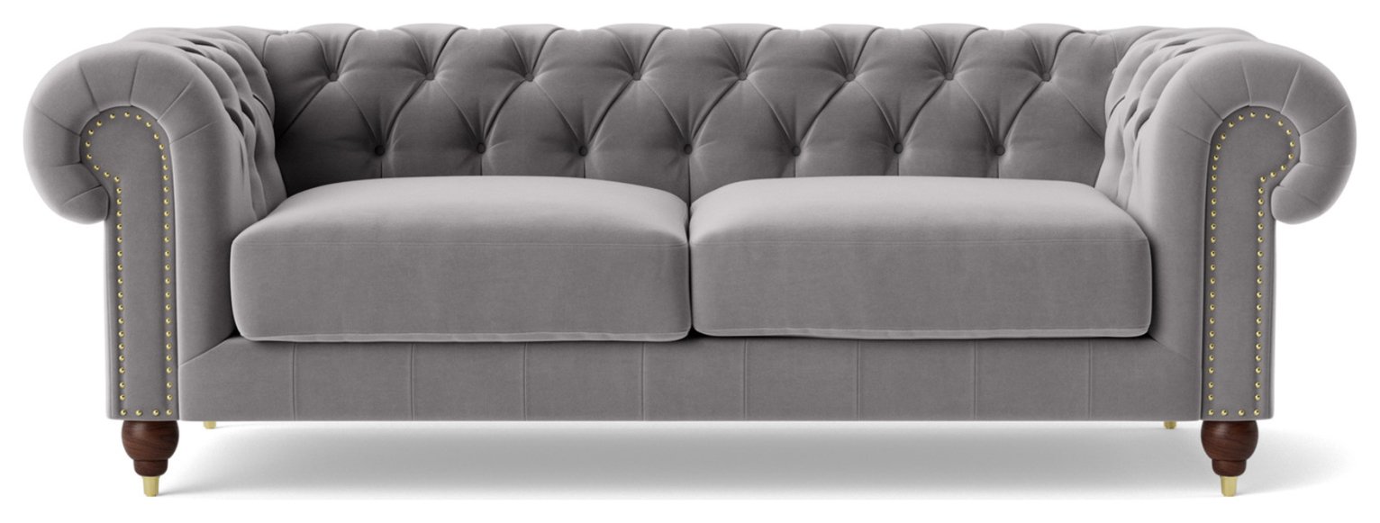 Swoon Winston Velvet 3 Seater Sofa - Silver Grey