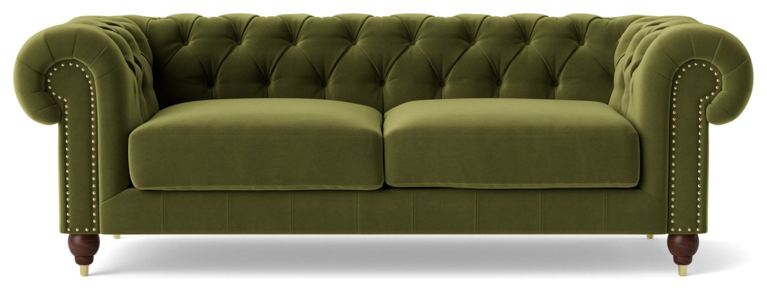 Swoon Winston Velvet 3 Seater Sofa - Fern Green