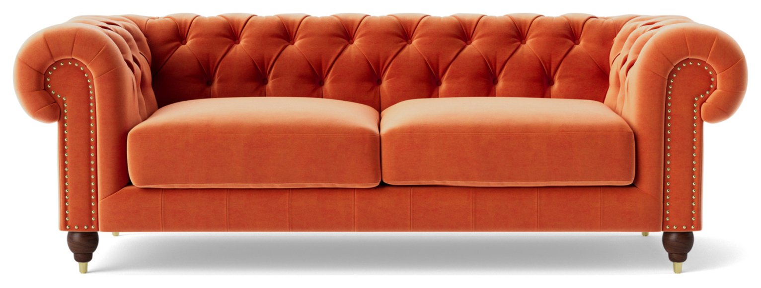 Swoon Winston Velvet 3 Seater Sofa - Burnt Orange