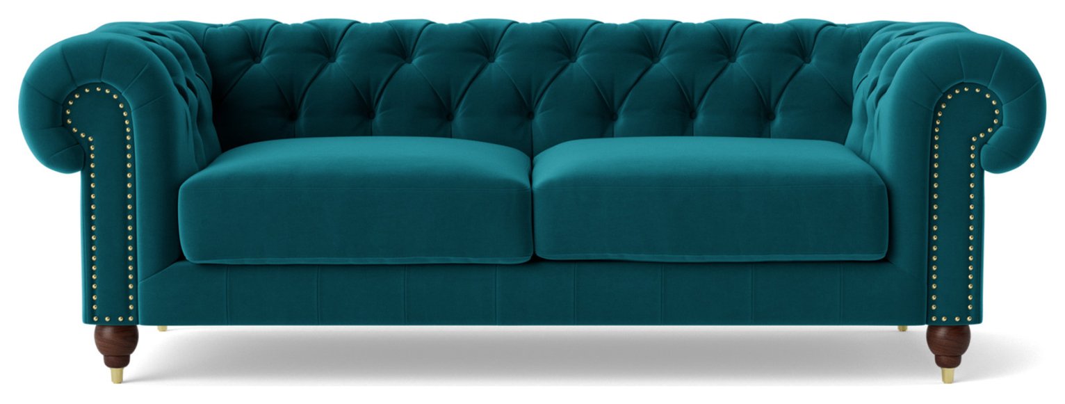 Swoon Winston Velvet 3 Seater Sofa- Kingfisher Blue