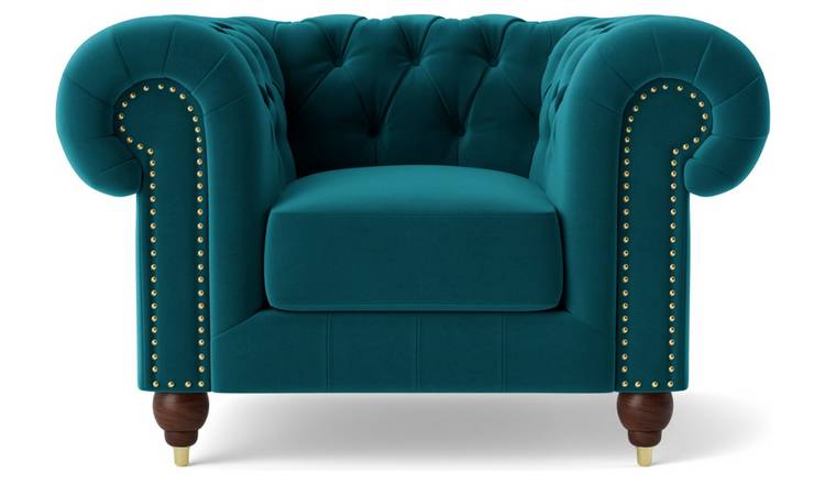 Swoon Winston Velvet Armchair - Kingfisher Blue