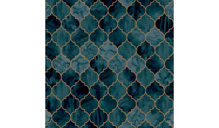 Contour Tegula Teal and Copper Wallpaper