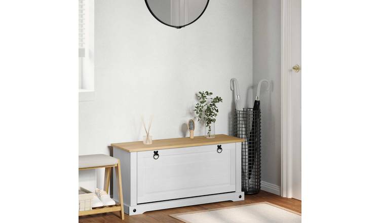 Walplus Solid Wood Shoe Cabinet - White - 99 x 32 x 49 cm