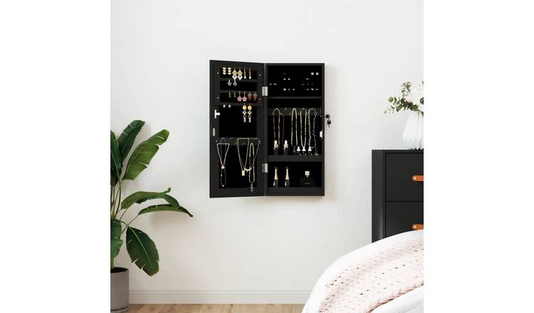 Walplus Wood Mirror Jewellery Cabinet - Black - 30 x 8.5 x 67 cm