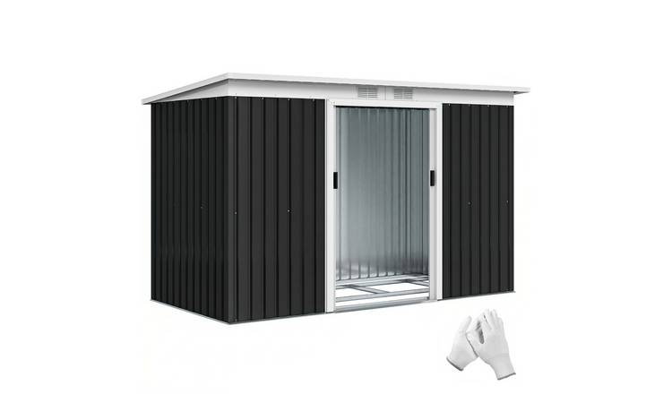 Outsunny Metal Waterproof Garden Shed with Foundation Kit - Dark Grey