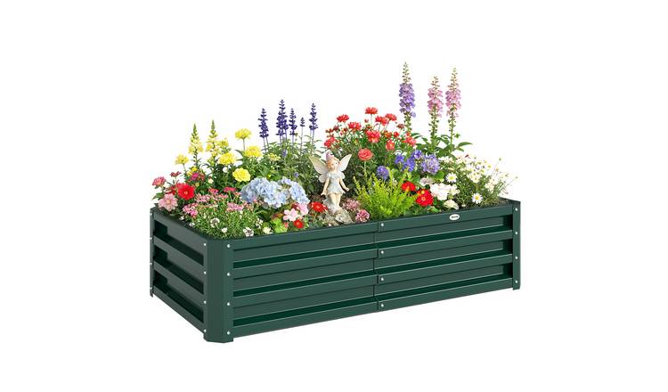 Outsunny Metal Raised Garden Bed with Open Bottom - Green