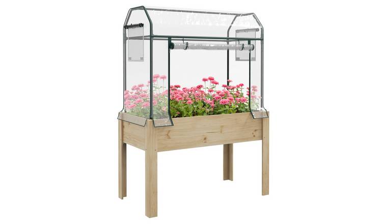 Outsunny Wooden Garden Polytunnel Greenhouse - Natural and Clear