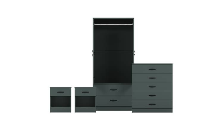 Vida Designs Riano Bedroom Set (Bedsides, 5 Drawer Chest, 2x2 Wardrobe) - Green