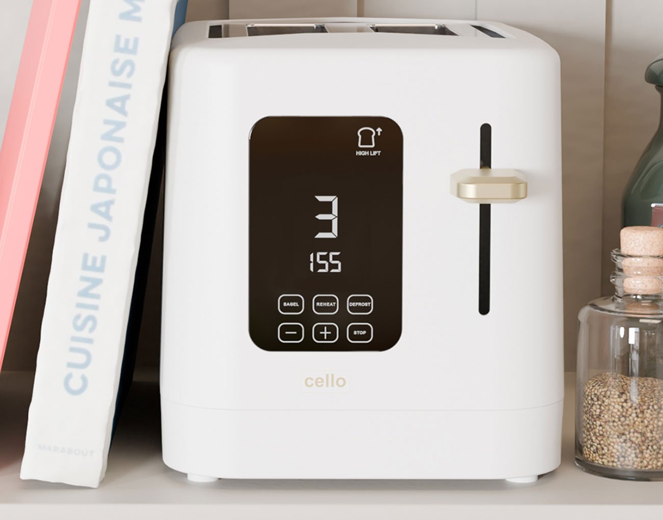 Cello 2 Slice Toaster with Touch Control and Timer - White - Image 3