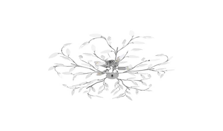 Walplus Ceiling Lamp with Acrylic Crystal Leaf Arms for 5 E14 Bulbs - White
