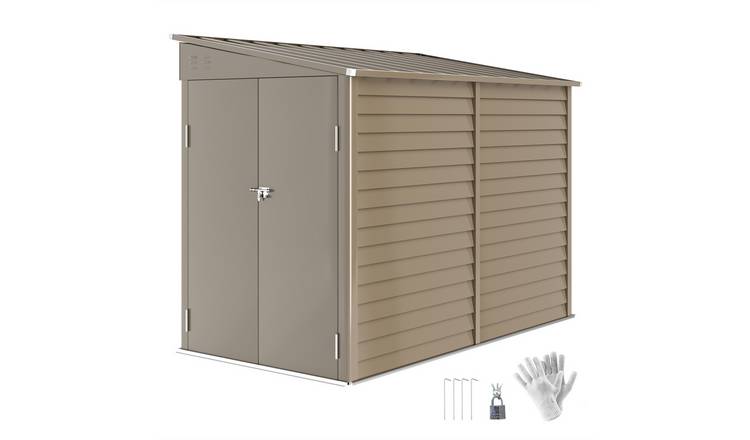 Outsunny Metal Garden Shed with Foundation Kit and Lockable Doors - Brown