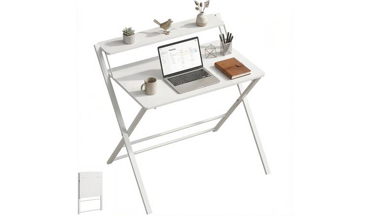 HOMCOM Folding Computer Desk with Storage Shelf - White