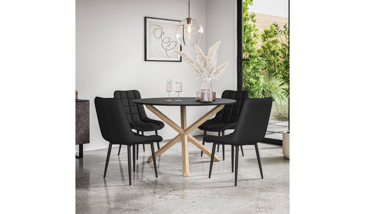 Furniture Online Malvern Nova Black Top Dining Table & 4 Black Chairs