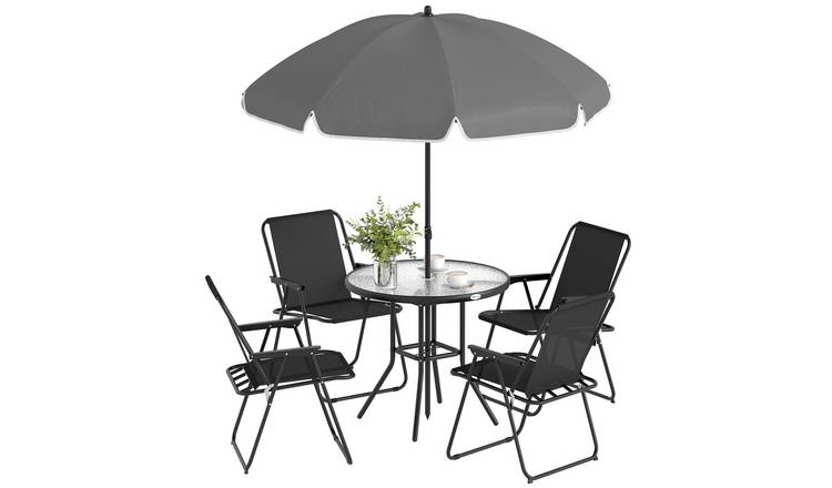 Outsunny 4 Seater Garden Furniture Set with Round Table- Black