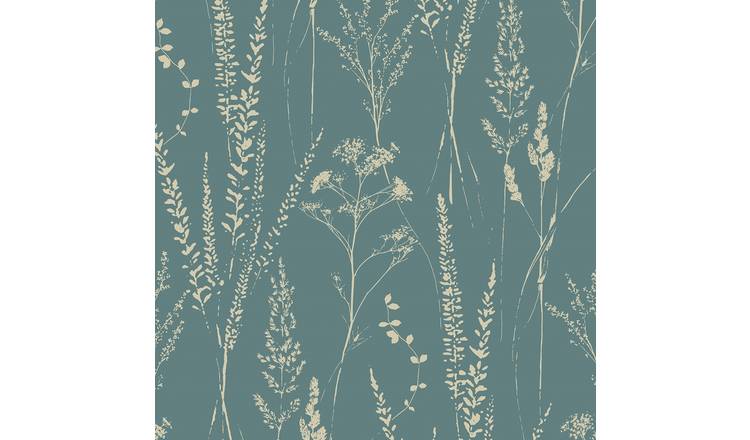 Grandeco Halm Grass Flower Sprigs Blown Vinyl Wallpaper - Green