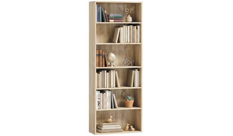 HOMCOM 6 Tier Freestanding Bookshelf - Oak Wood Effect