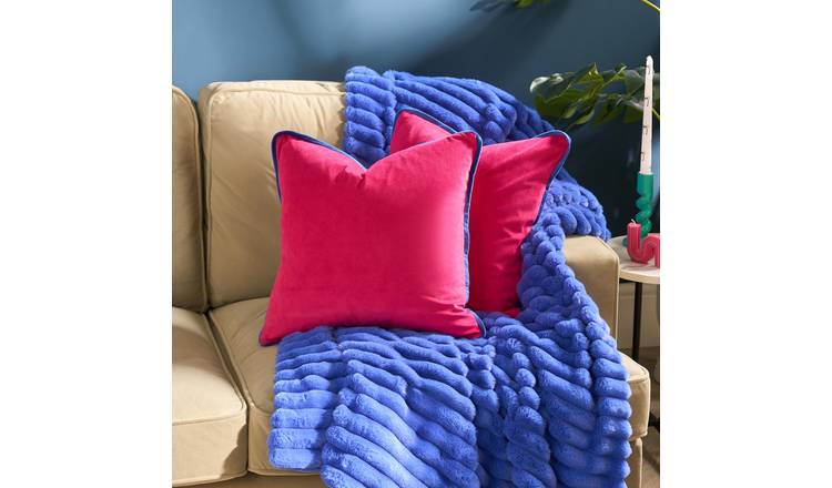 OHS 2 Pack Matte Velvet Piped Cushion Covers 45 x 45cm - Hot Pink