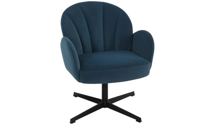 HOMCOM Velvet Modern Swivel Accent Chair with Spring Cushion - Dark Blue