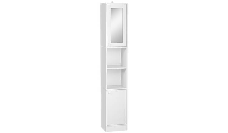 kleankin Tall Bathroom Storage Cabinet with Mirro and Adjustable Shelves - White