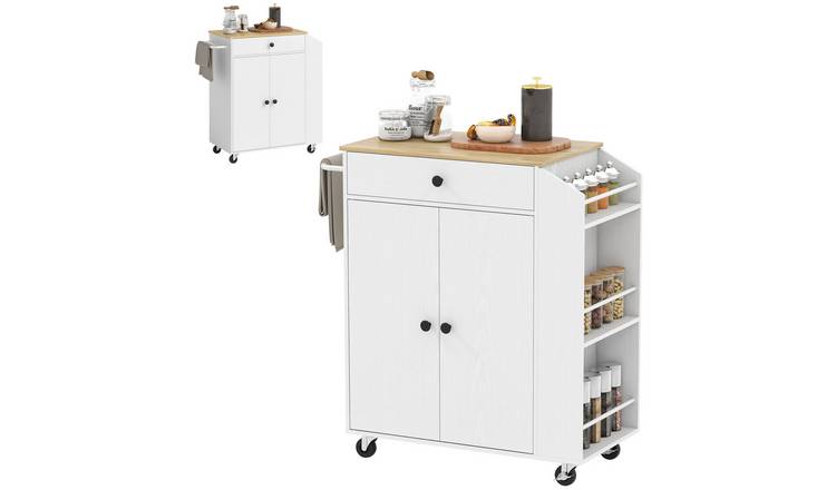 HOMCOM Adjustable Kitchen Island with 3 Tier Spice Rack - White